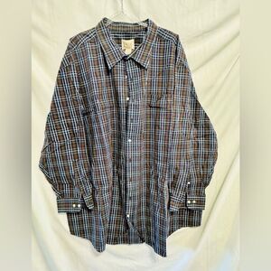 Men’s True Nation Long Sleeve Button-Up Shirt Size 5XL Brown/Blue Plaid.